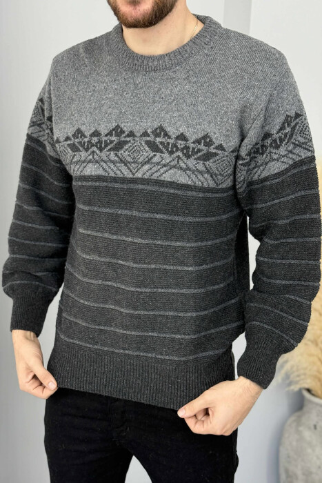 ROUND NECK STRIPES MEN SWEATER DARK GREY/GEE - 1