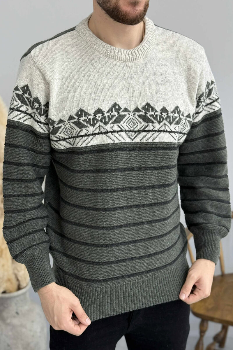 ROUND NECK STRIPES MEN SWEATER GREEN/JESHILE - 1