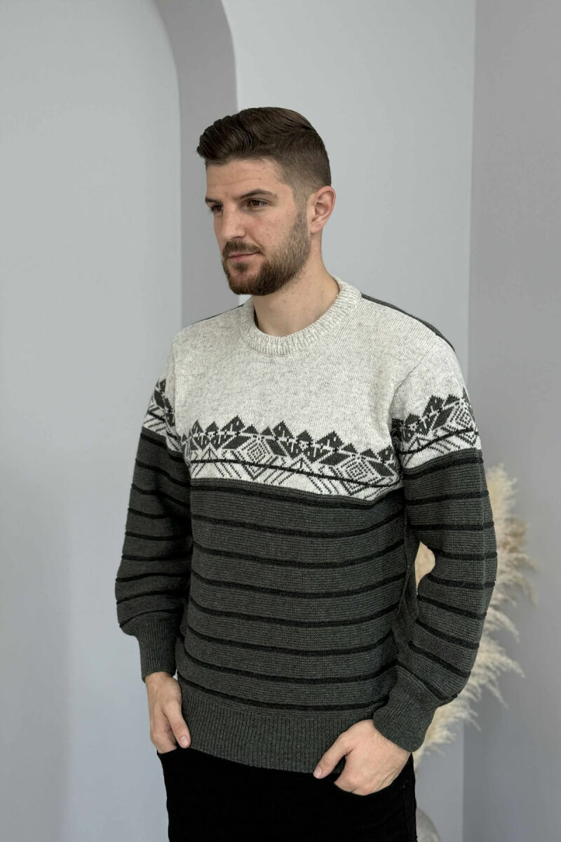 ROUND NECK STRIPES MEN SWEATER GREEN/JESHILE - 3