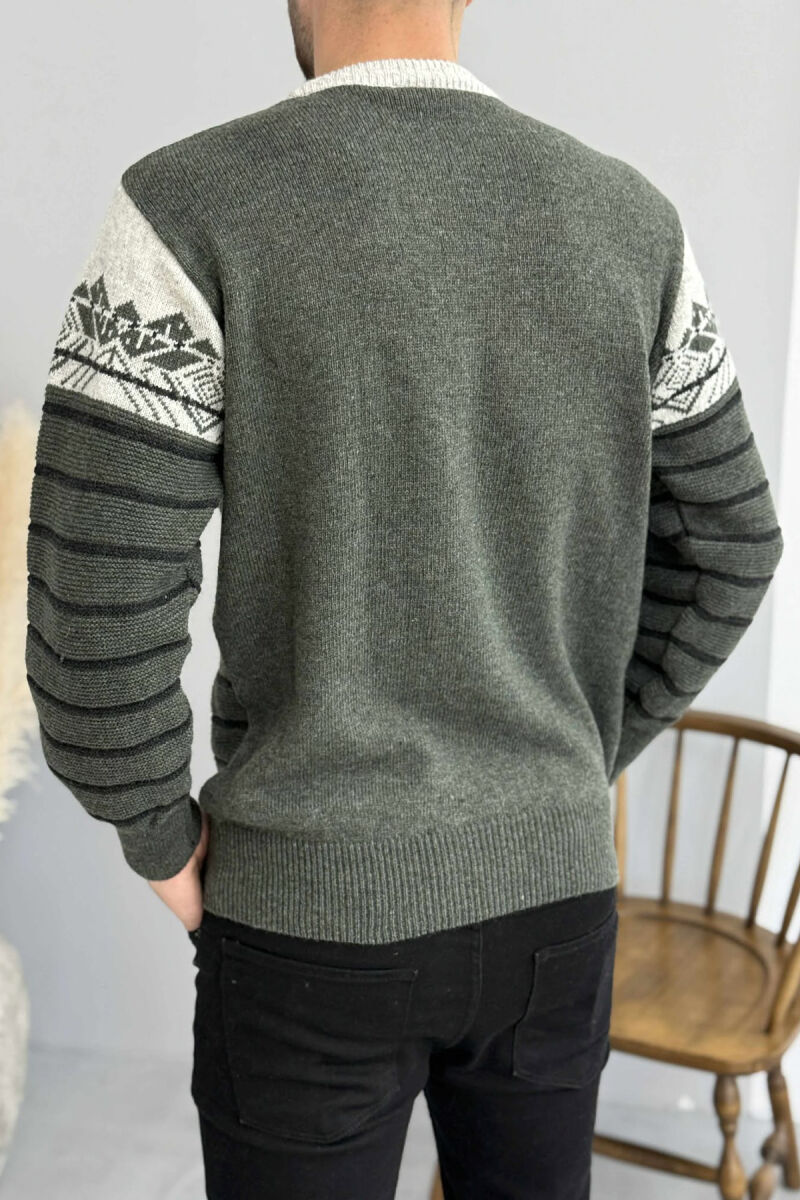 ROUND NECK STRIPES MEN SWEATER GREEN/JESHILE - 4