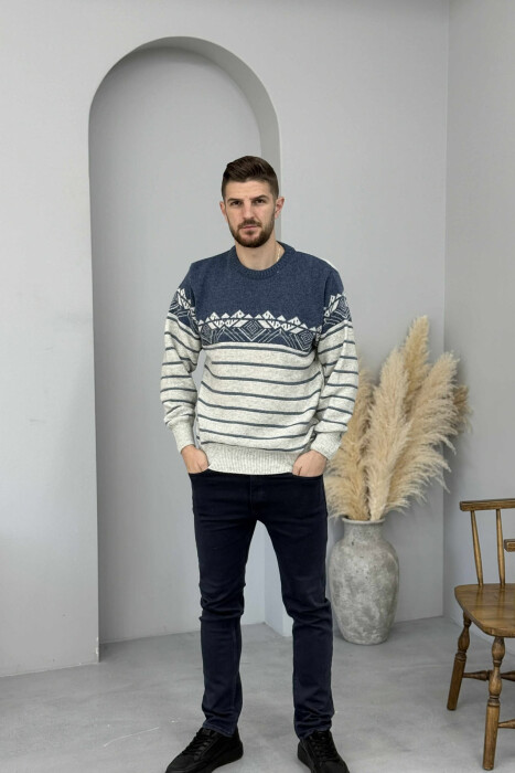 ROUND NECK STRIPES MEN SWEATER LIGHTBLUE/BZ - 2