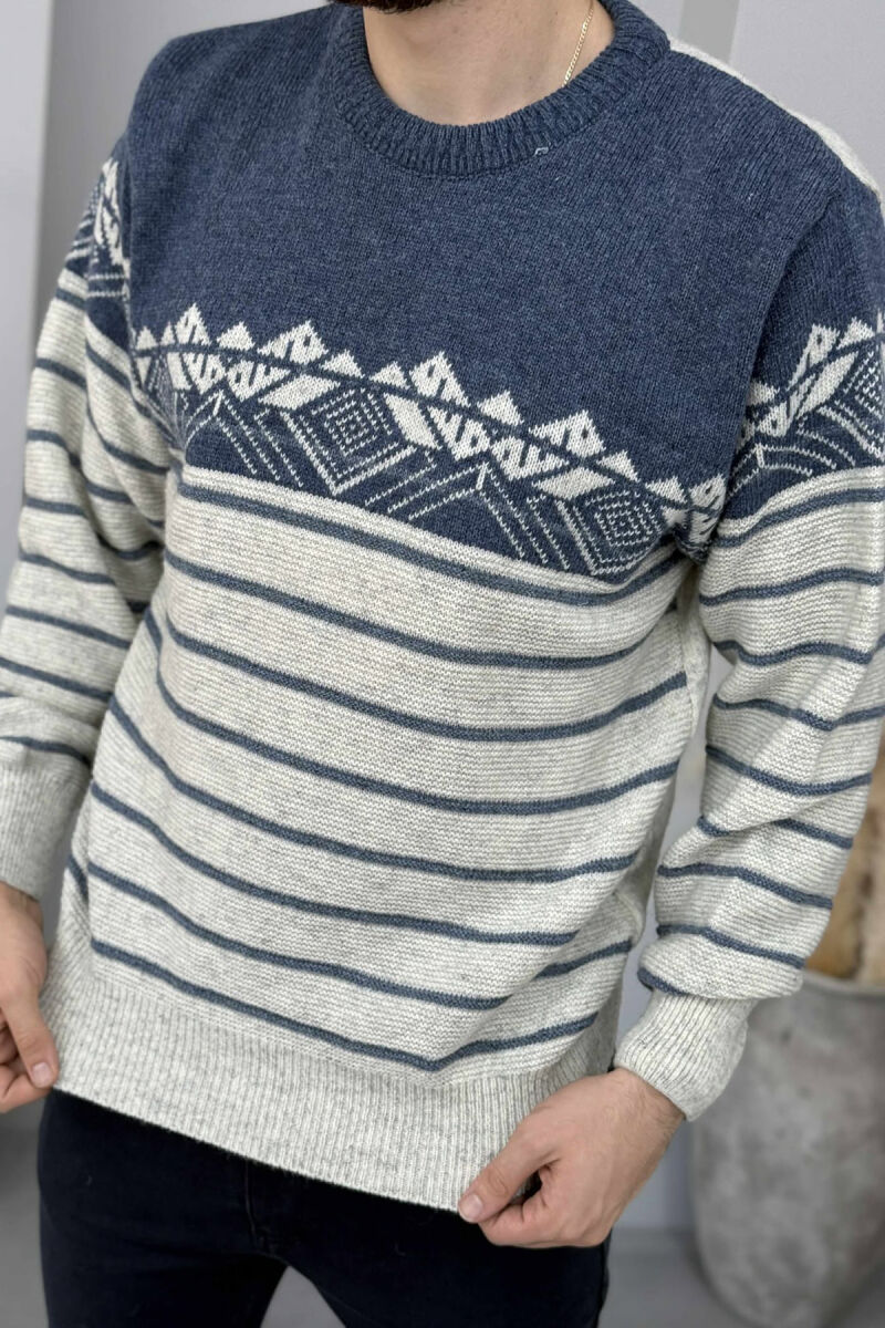 ROUND NECK STRIPES MEN SWEATER LIGHTBLUE/BZ - 1