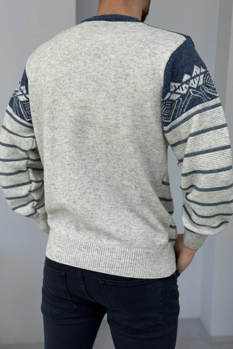 ROUND NECK STRIPES MEN SWEATER LIGHTBLUE/BZ - 4