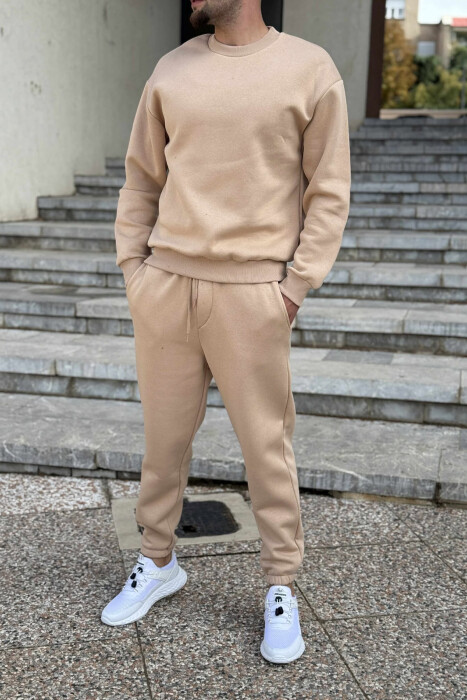 ROUND NECK SWEATSHIRT+JOGGERS FLUFFY MEN SET BEIGE/BEZHE - 1