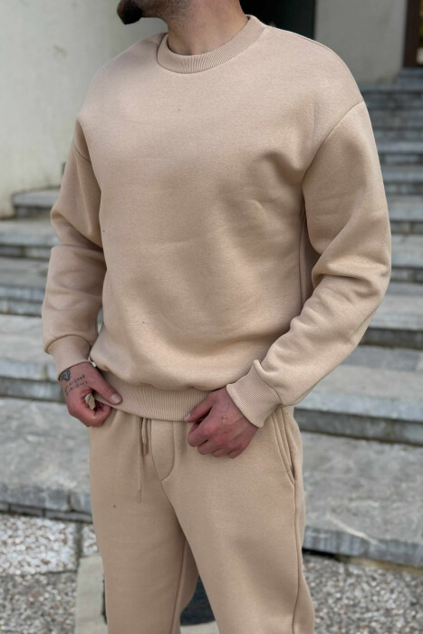 ROUND NECK SWEATSHIRT+JOGGERS FLUFFY MEN SET BEIGE/BEZHE - 2