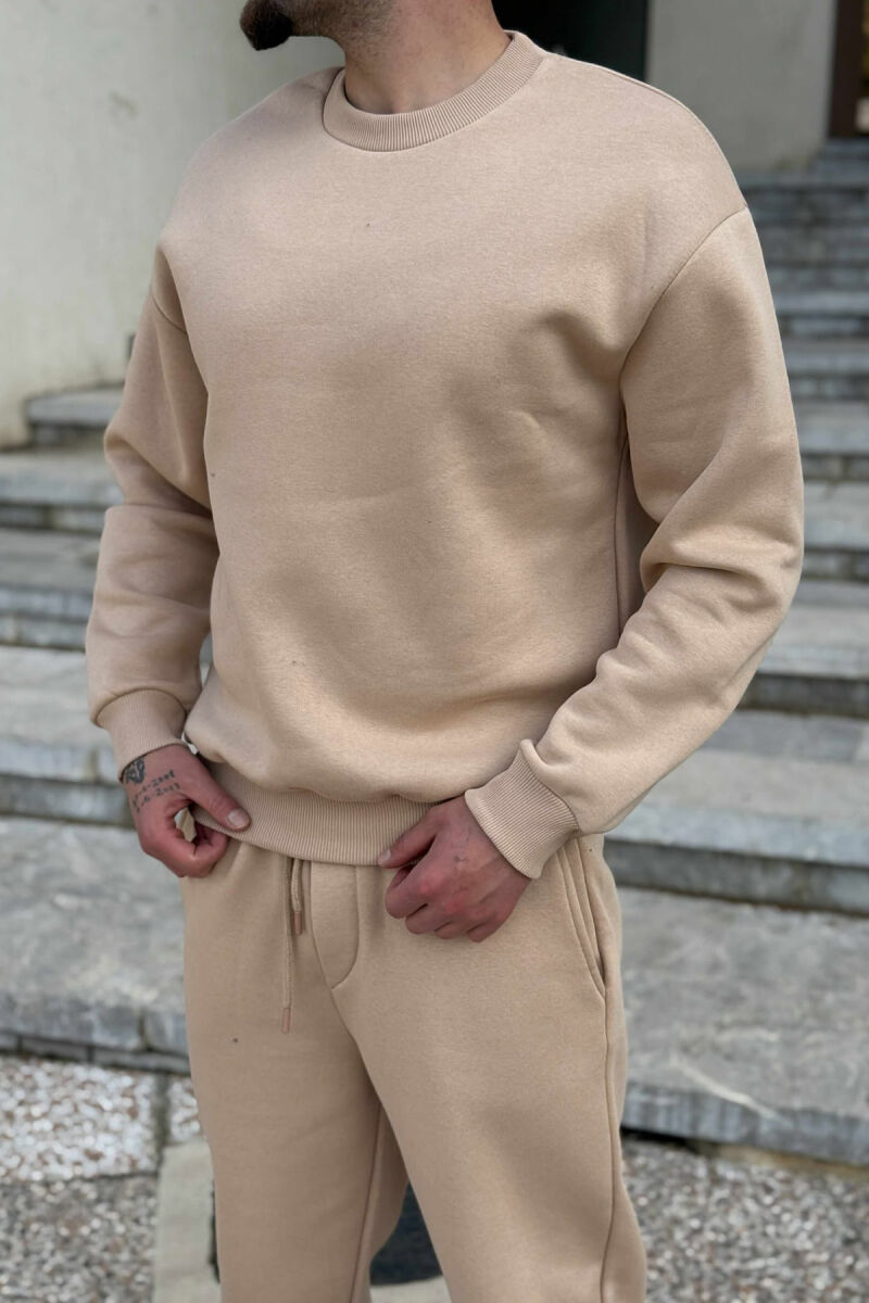 ROUND NECK SWEATSHIRT+JOGGERS FLUFFY MEN SET BEIGE/BEZHE - 2