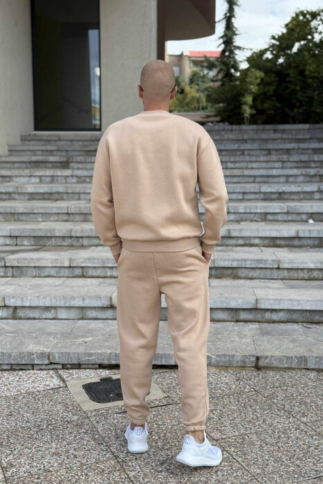 ROUND NECK SWEATSHIRT+JOGGERS FLUFFY MEN SET BEIGE/BEZHE - 5