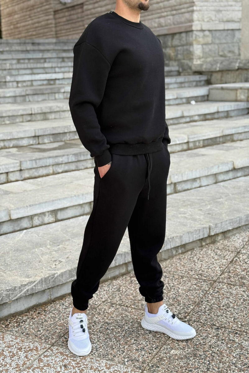 ROUND NECK SWEATSHIRT+JOGGERS FLUFFY MEN SET BLACK/ E ZEZE - 3