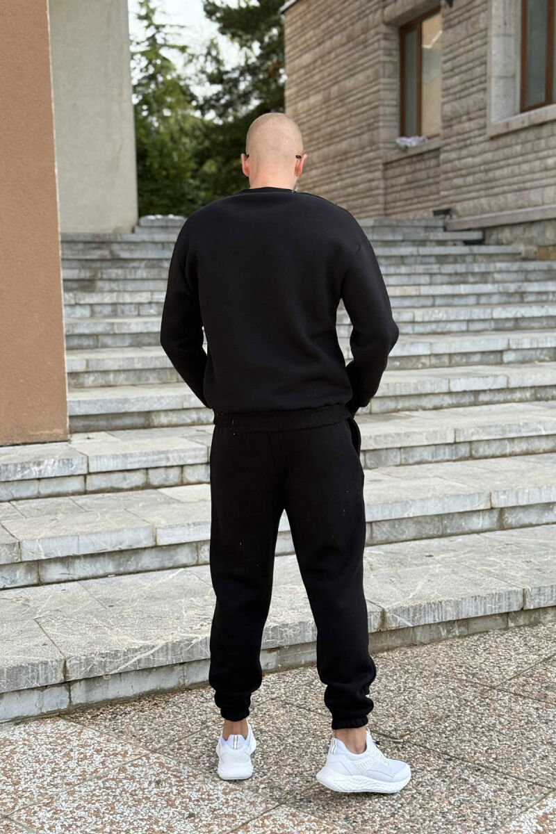 ROUND NECK SWEATSHIRT+JOGGERS FLUFFY MEN SET BLACK/ E ZEZE - 5