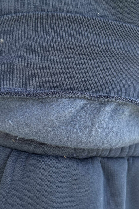 ROUND NECK SWEATSHIRT+JOGGERS FLUFFY MEN SET DARK BLUE/BEE - 4
