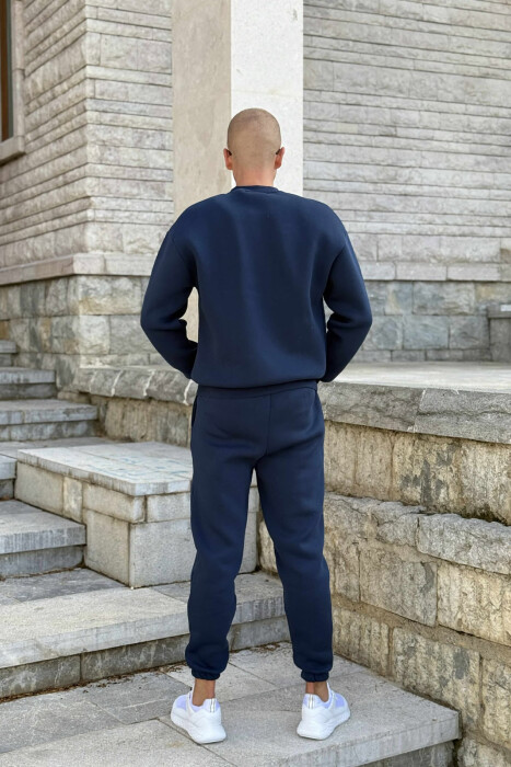 ROUND NECK SWEATSHIRT+JOGGERS FLUFFY MEN SET DARK BLUE/BEE - 5