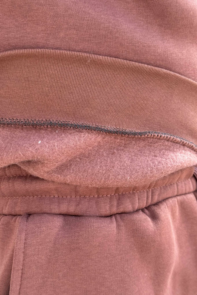 ROUND NECK SWEATSHIRT+JOGGERS FLUFFY MEN SET DARK BROWN/KAE - 4