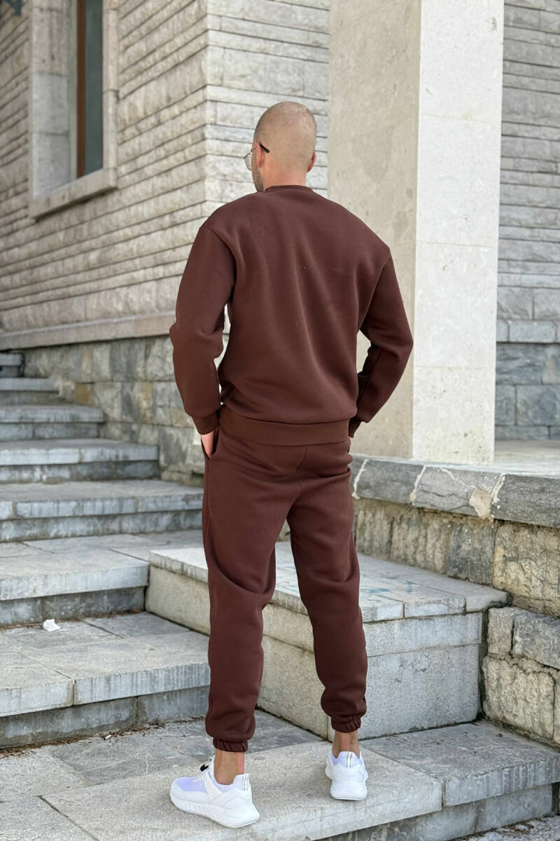 ROUND NECK SWEATSHIRT+JOGGERS FLUFFY MEN SET DARK BROWN/KAE - 5