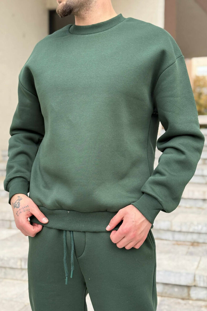 ROUND NECK SWEATSHIRT+JOGGERS FLUFFY MEN SET DARK GREEN/JEE - 2
