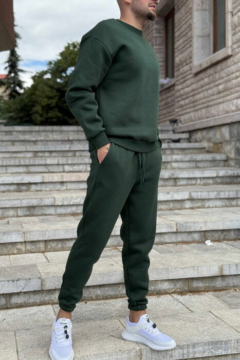ROUND NECK SWEATSHIRT+JOGGERS FLUFFY MEN SET DARK GREEN/JEE - 4