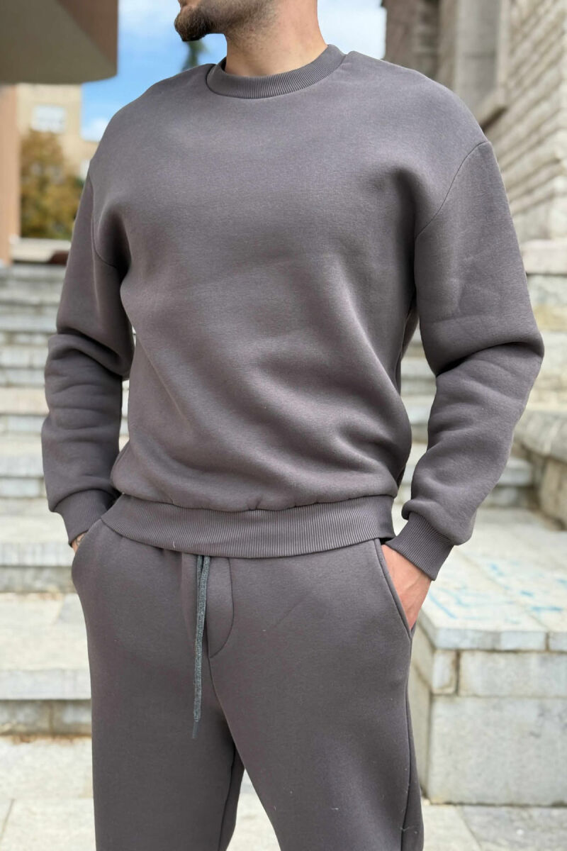 ROUND NECK SWEATSHIRT+JOGGERS FLUFFY MEN SET DARK GREY/GEE - 2
