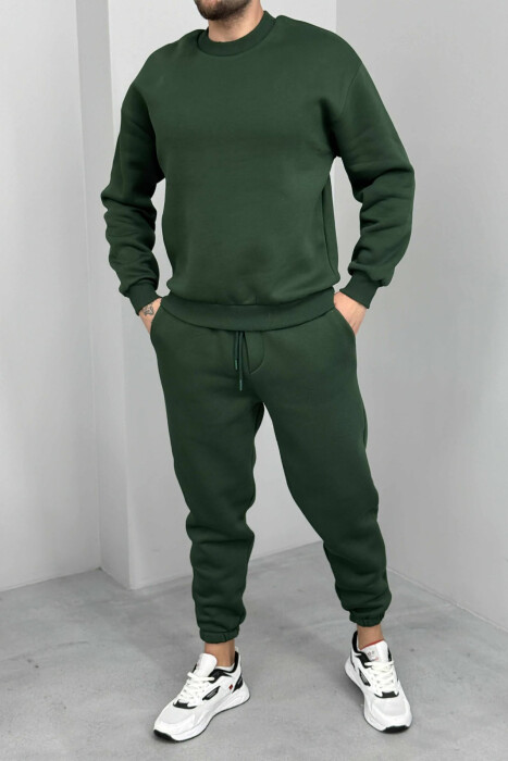 ROUND NECK SWEATSHIRT+JOGGERS FLUFFY MEN SET GREEN FOREST/JESHILE PYLLI 
