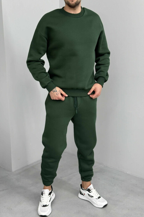 ROUND NECK SWEATSHIRT+JOGGERS FLUFFY MEN SET GREEN FOREST/JESHILE PYLLI - 4