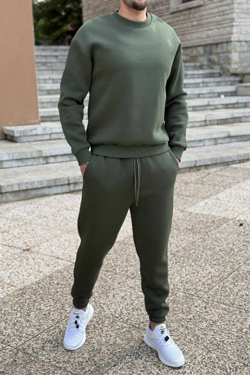 ROUND NECK SWEATSHIRT+JOGGERS FLUFFY MEN SET GREEN/JESHILE - 5