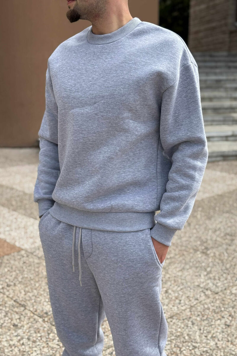 ROUND NECK SWEATSHIRT+JOGGERS FLUFFY MEN SET GREY/GRI - 2