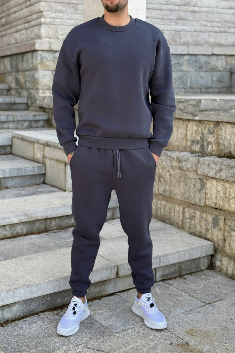 ROUND NECK SWEATSHIRT+JOGGERS FLUFFY MEN SET IRON GREY/GRI HEKURI - 1