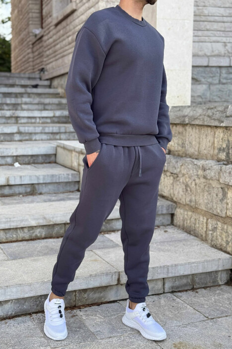 ROUND NECK SWEATSHIRT+JOGGERS FLUFFY MEN SET IRON GREY/GRI HEKURI - 4