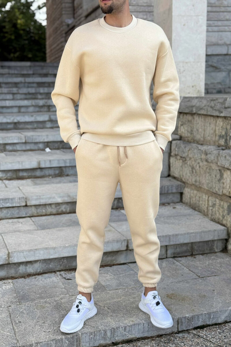 ROUND NECK SWEATSHIRT+JOGGERS FLUFFY MEN SET LIGHT BEIGE/BZHZB - 1
