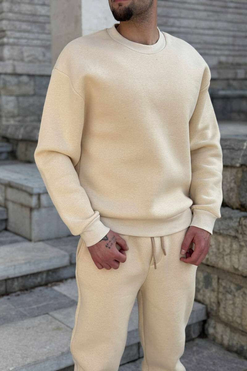ROUND NECK SWEATSHIRT+JOGGERS FLUFFY MEN SET LIGHT BEIGE/BZHZB - 2