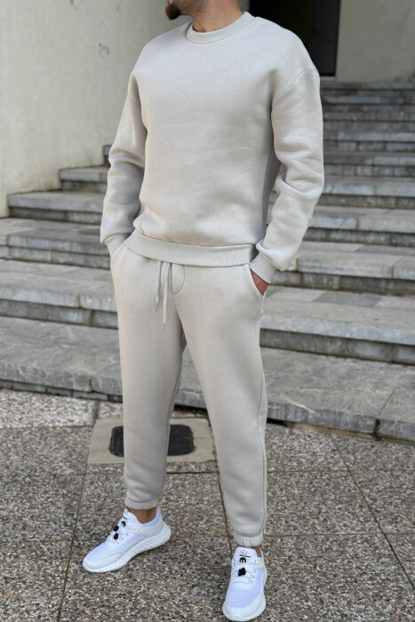 ROUND NECK SWEATSHIRT+JOGGERS FLUFFY MEN SET LIGHT GREY/GZ - 1