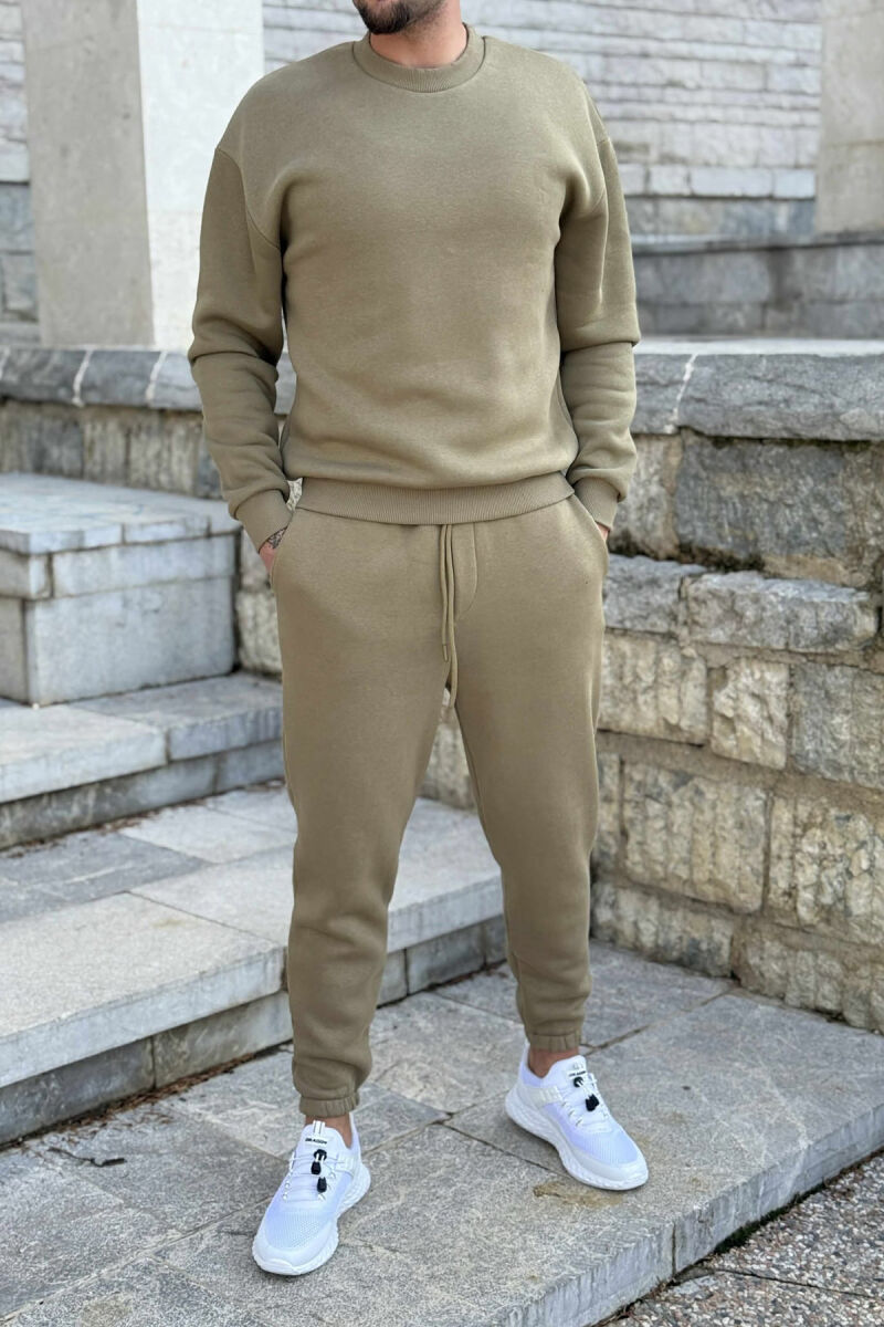 ROUND NECK SWEATSHIRT+JOGGERS FLUFFY MEN SET OLIVE/ULLI - 1