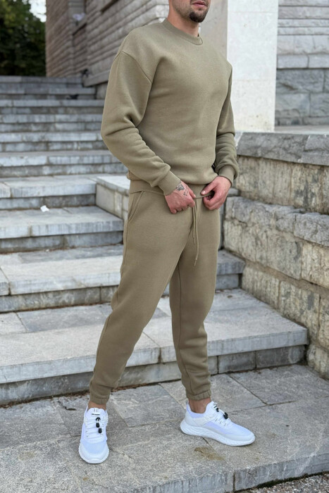 ROUND NECK SWEATSHIRT+JOGGERS FLUFFY MEN SET OLIVE/ULLI - 4