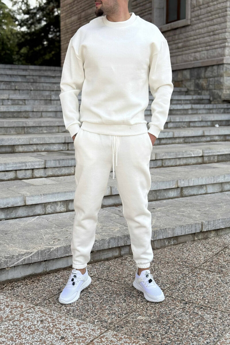 ROUND NECK SWEATSHIRT+JOGGERS FLUFFY MEN SET WHITE-E BARDHE - 1