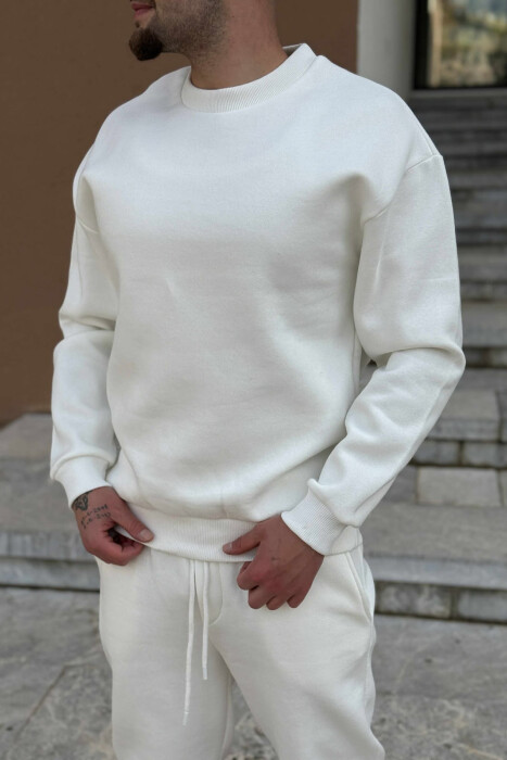ROUND NECK SWEATSHIRT+JOGGERS FLUFFY MEN SET WHITE-E BARDHE - 2