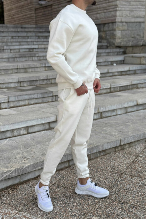 ROUND NECK SWEATSHIRT+JOGGERS FLUFFY MEN SET WHITE-E BARDHE - 5