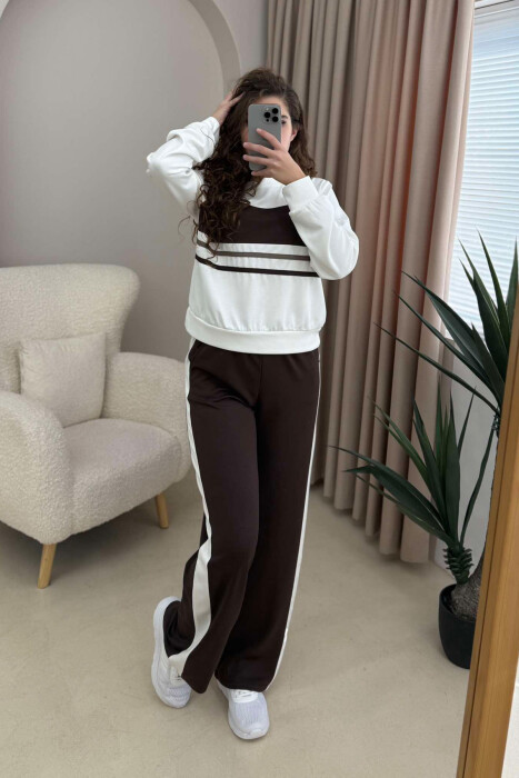 ROUND NECK SWEATSHIRT+SWEATPANTS WOMEN SET BROWN/KAFE - 1