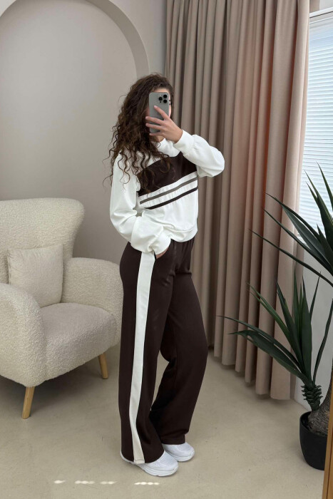 ROUND NECK SWEATSHIRT+SWEATPANTS WOMEN SET BROWN/KAFE - 3