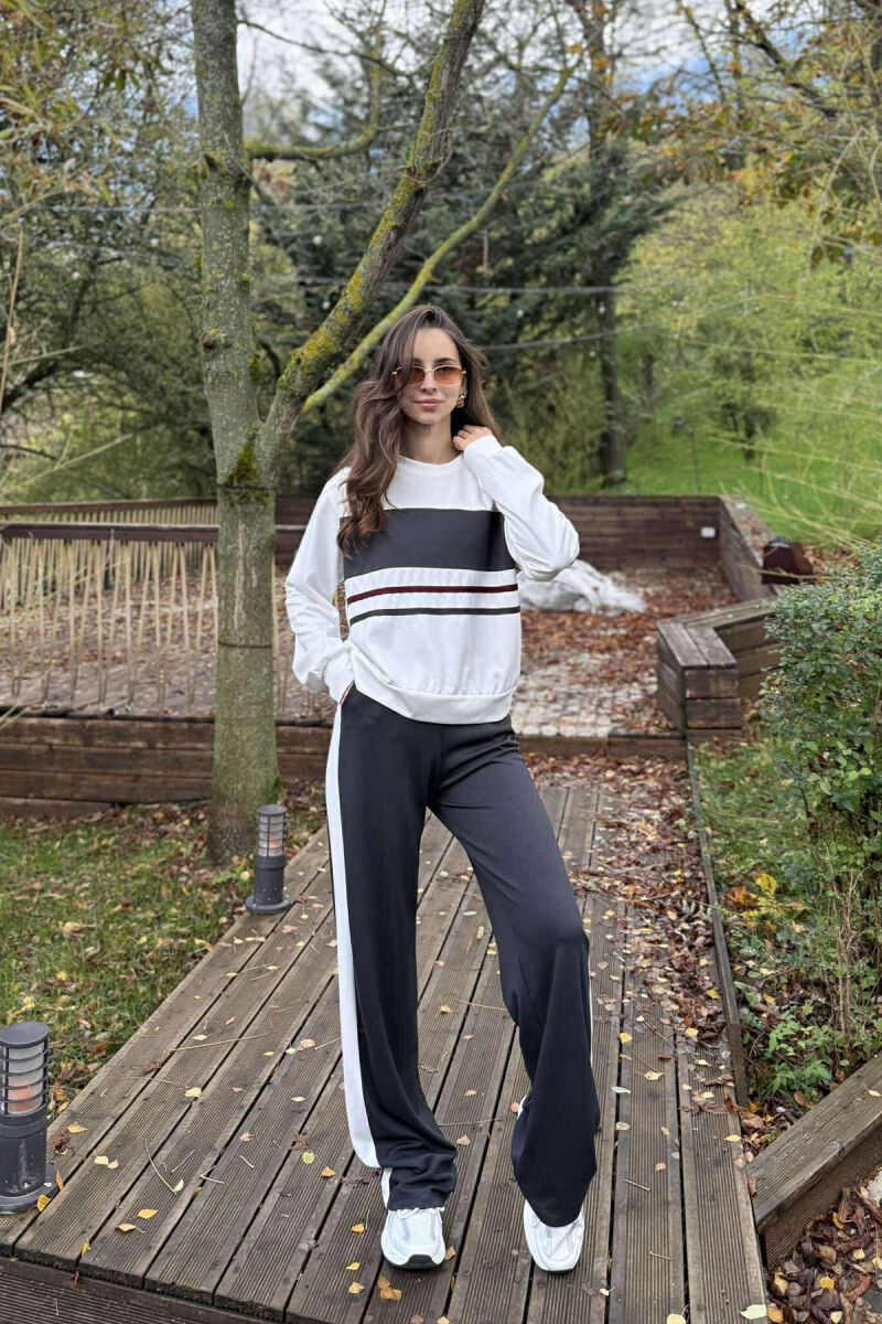 ROUND NECK SWEATSHIRT+SWEATPANTS WOMEN SET DARK GREY/GEE - 1