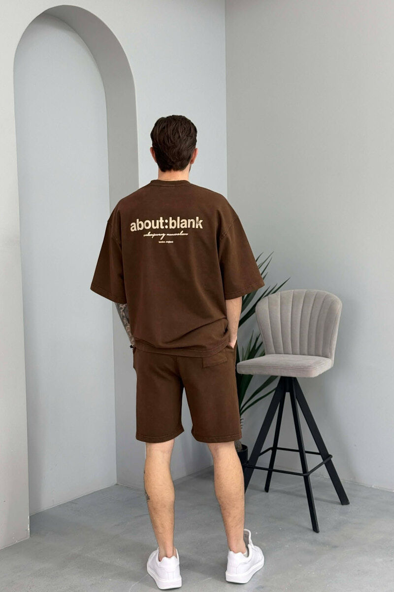 ROUND NECK T-SHIRT + SHORTS MEN SET BROWN/KAFE - 4