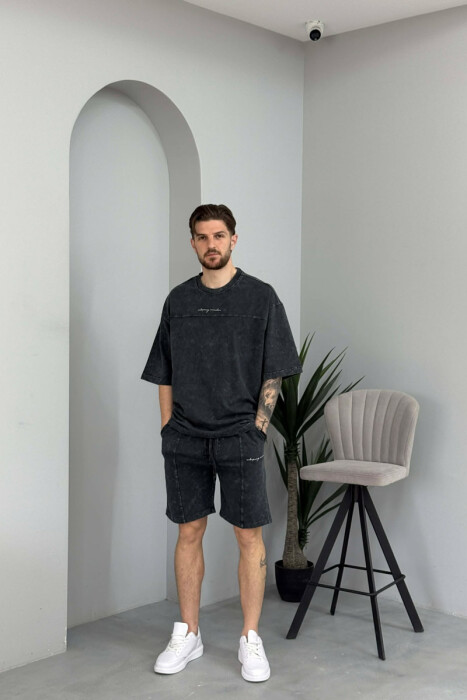 ROUND NECK T-SHIRT + SHORTS MEN SET DARK GREY/GEE - 1