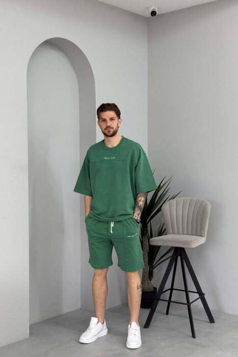 ROUND NECK T-SHIRT + SHORTS MEN SET GREEN/JESHILE - 