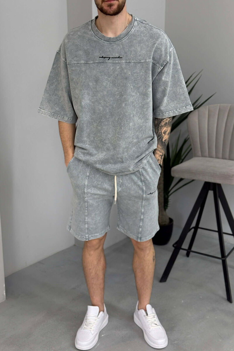 ROUND NECK T-SHIRT + SHORTS MEN SET LIGHT GREY/GZ - 2