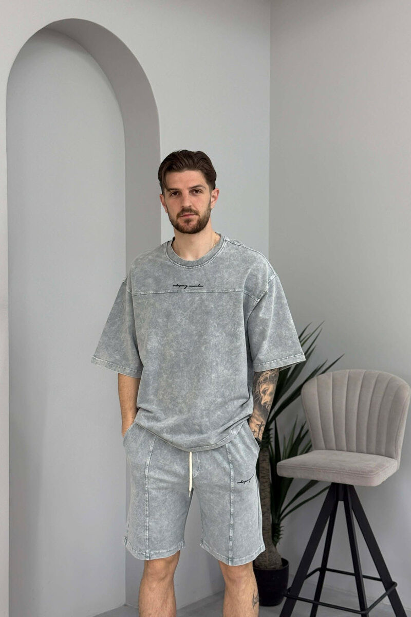 ROUND NECK T-SHIRT + SHORTS MEN SET LIGHT GREY/GZ - 3