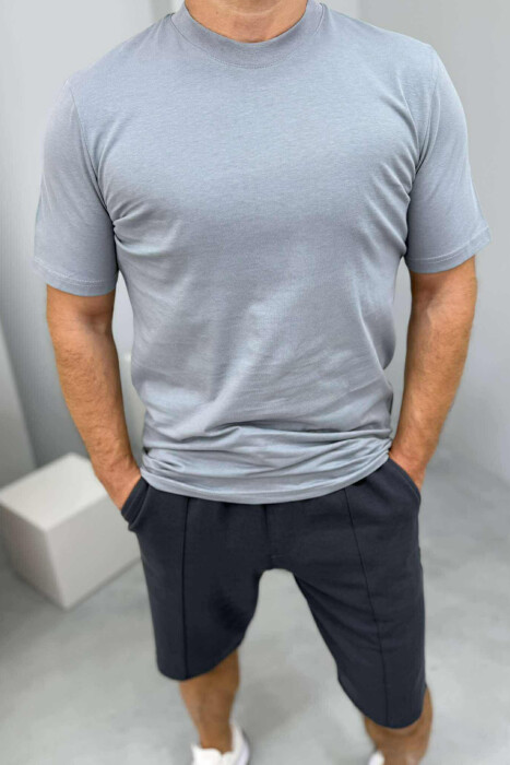 ROUND NECK T-SHIRT+SHORTS SIMPLE MEN SET GREY/GRI - 2