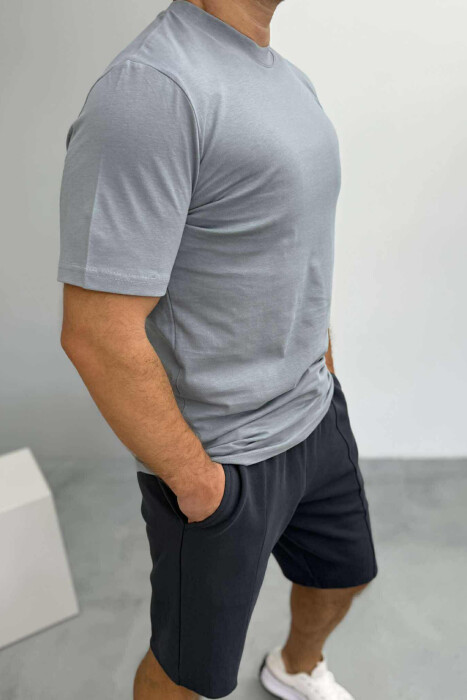 ROUND NECK T-SHIRT+SHORTS SIMPLE MEN SET GREY/GRI - 3