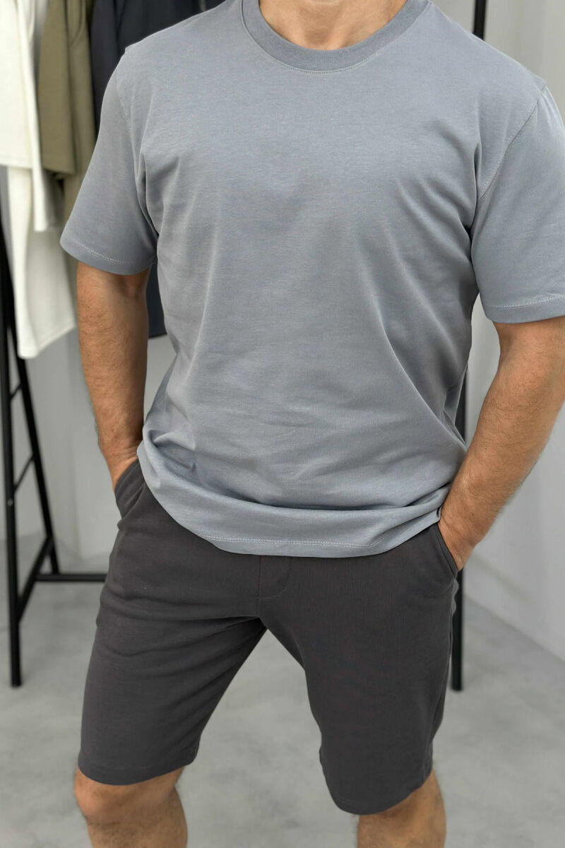 ROUND NECK T-SHIRT+SHORTS SIMPLE MEN SET GREY/GRI - 2