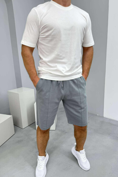 ROUND NECK T-SHIRT+SHORTS SIMPLE MEN SET WHITE-DARK GREY/BAGE 