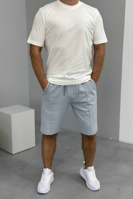 ROUND NECK T-SHIRT+SHORTS SIMPLE MEN SET WHITE/GREY-BAGR - 