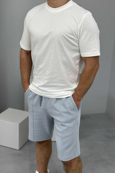 ROUND NECK T-SHIRT+SHORTS SIMPLE MEN SET WHITE/GREY-BAGR - 2