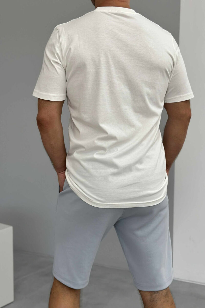 ROUND NECK T-SHIRT+SHORTS SIMPLE MEN SET WHITE/GREY-BAGR - 3