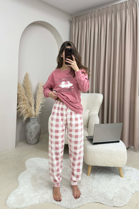 ROUND NECK WARM SWEATSHIRT+SWEATPANTS WOMEN PYJAMAS POWDER/PUDER - 10